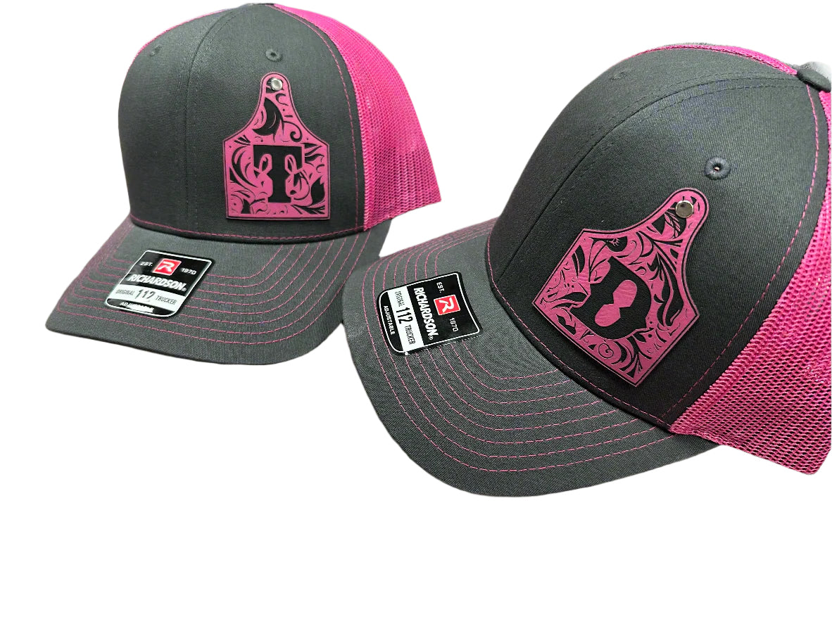 Pink Tooled Initial Cow Tag Hat